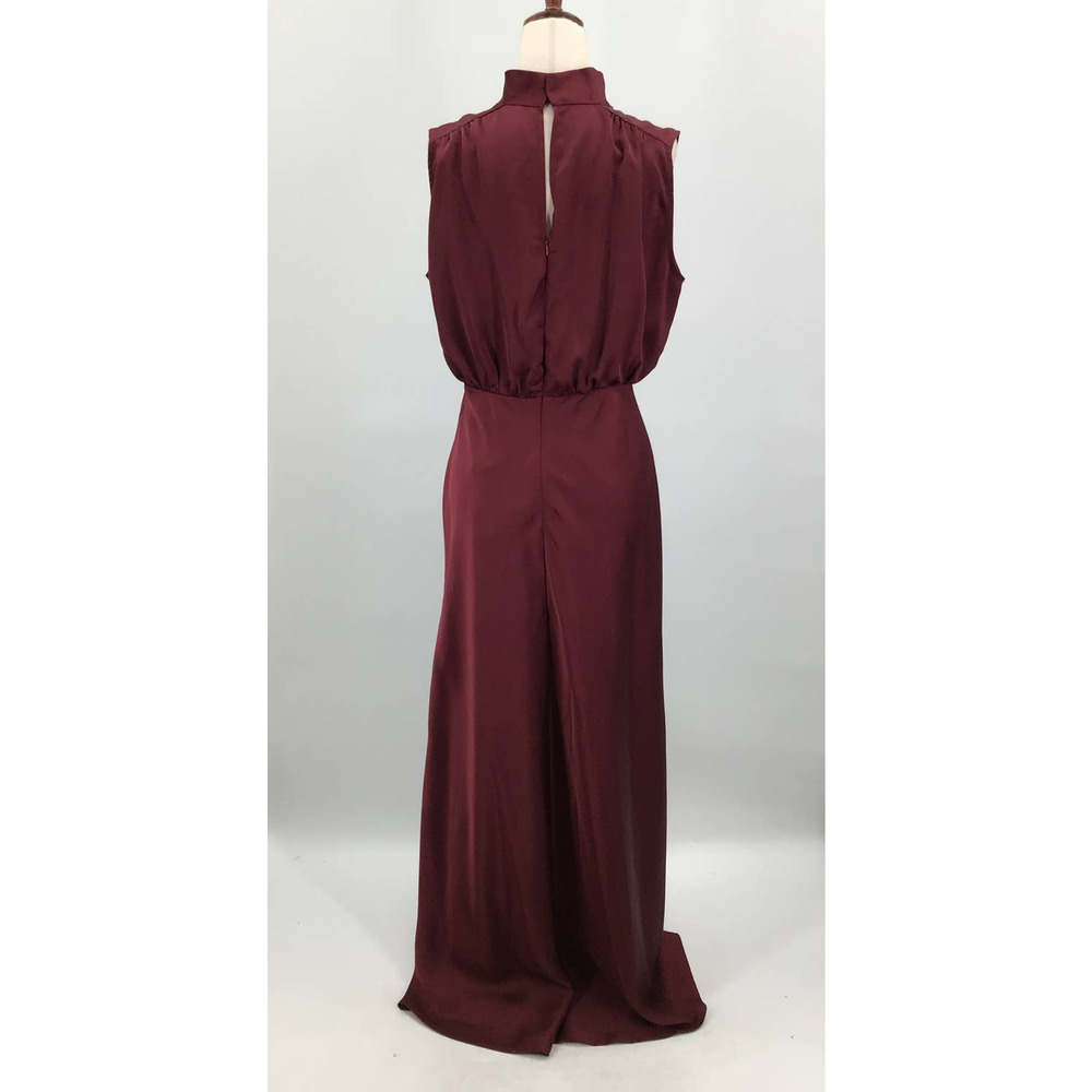 LULU'S sz S Classic Elegance Wine Satin Sleeveless Mock Neck Maxi Dress NEW B56 - Picture 3 of 7